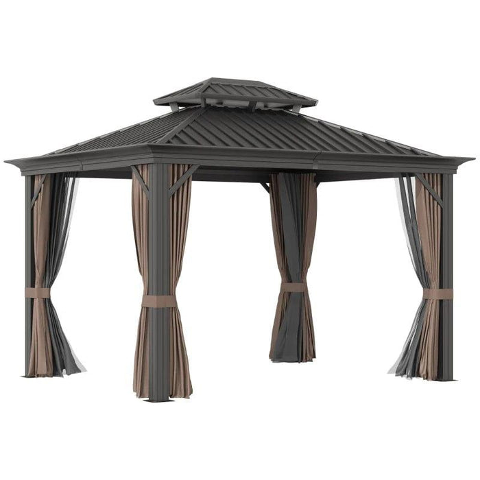 Aluminium Hardtop Gazebo with Accessories in Brown (3.65 x 3m) - Little and Giant Explorers Outsunny