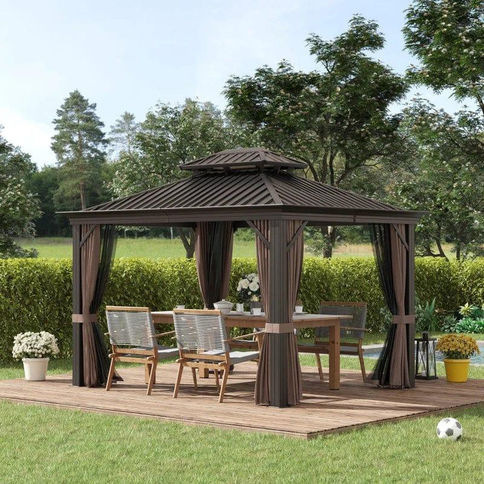 Aluminium Hardtop Gazebo with Accessories in Brown (3.65 x 3m) - Little and Giant Explorers Outsunny