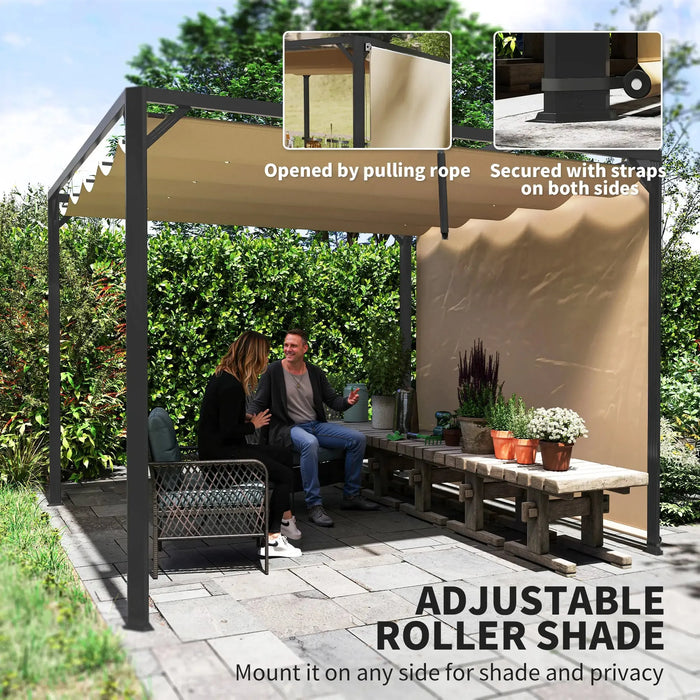 Aluminium Pergola with Retractable Roof and Wall in Khaki (3 x 3m) - Little and Giant Explorers Outsunny