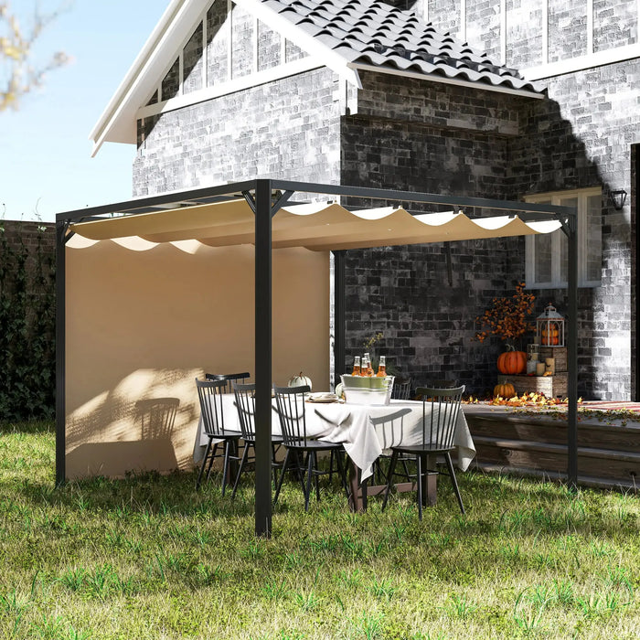 Aluminium Pergola with Retractable Roof and Wall in Khaki (3 x 3m) - Little and Giant Explorers Outsunny