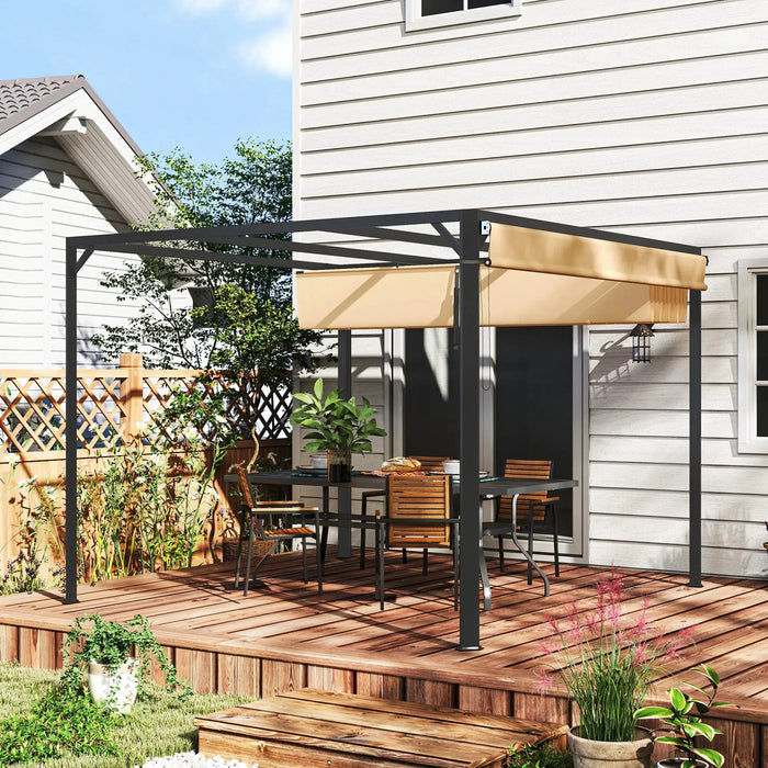 Aluminium Pergola with Retractable Roof and Wall in Khaki (3 x 3m) - Little and Giant Explorers Outsunny