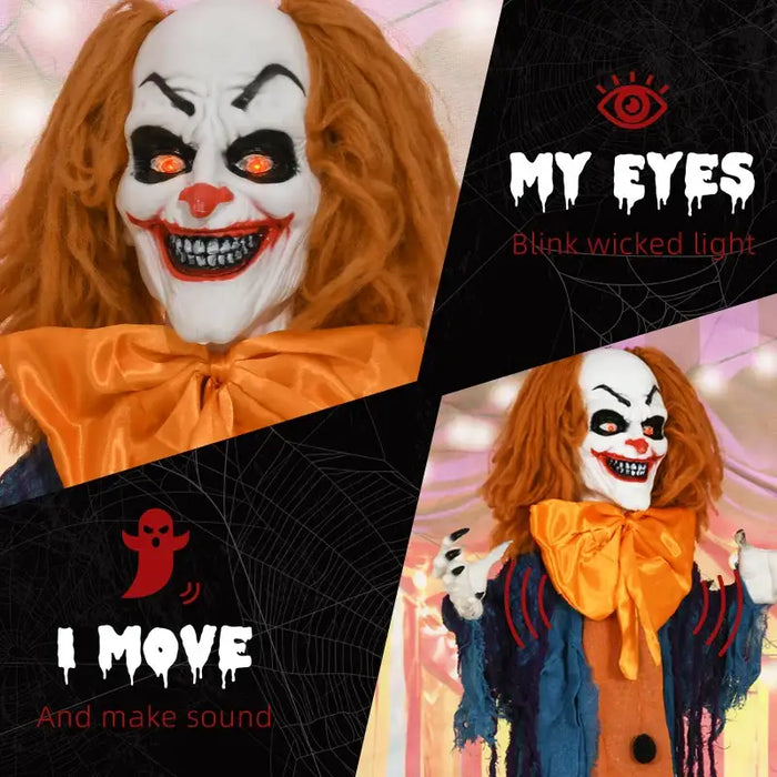 Animated Halloween Circus Clown Decoration | Motion and Sound Activated Prop - Red LED Eyes HOMCOM - Little and Giant Explorers HOMCOM