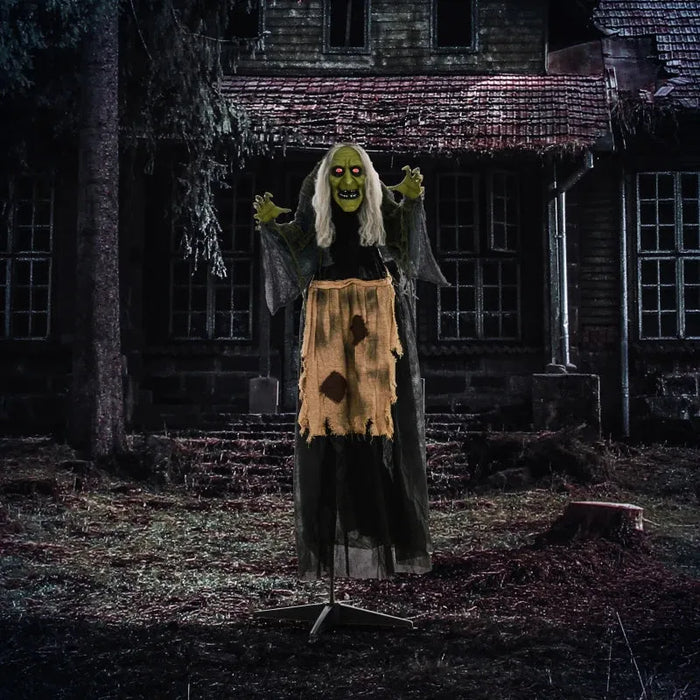 Animated Halloween Decoration – 160cm Hunchback Witch | Motion and Sound Activated with Red Light-Up Eyes HOMCOM - Little and Giant Explorers HOMCOM