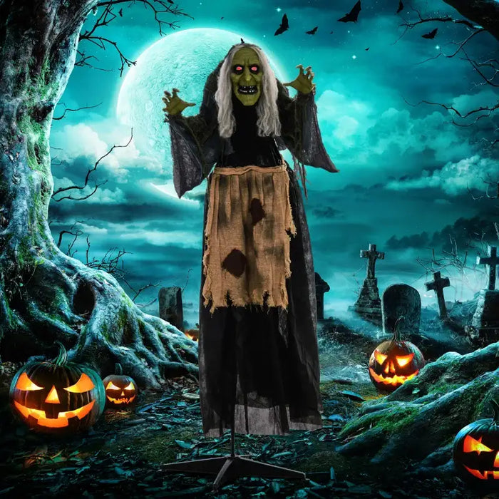 Animated Halloween Decoration – 160cm Hunchback Witch | Motion and Sound Activated with Red Light-Up Eyes HOMCOM - Little and Giant Explorers HOMCOM