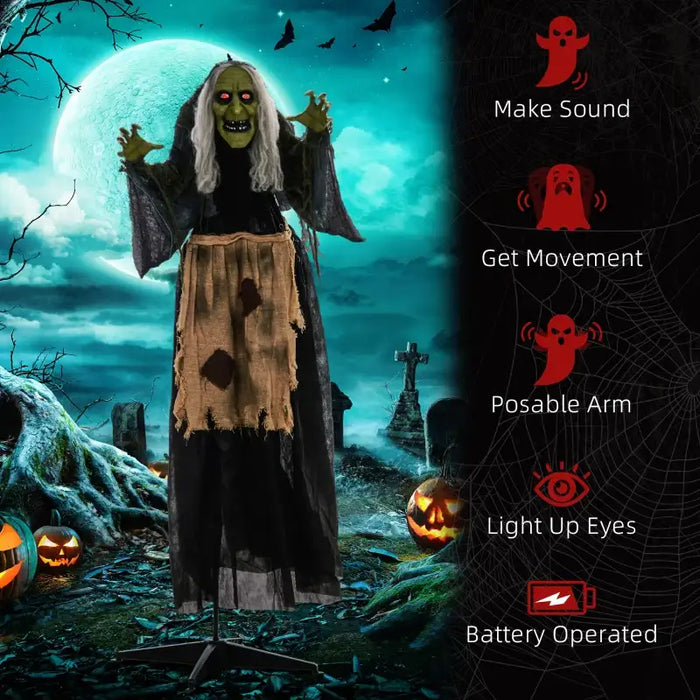 Animated Halloween Decoration – 160cm Hunchback Witch | Motion and Sound Activated with Red Light-Up Eyes HOMCOM - Little and Giant Explorers HOMCOM