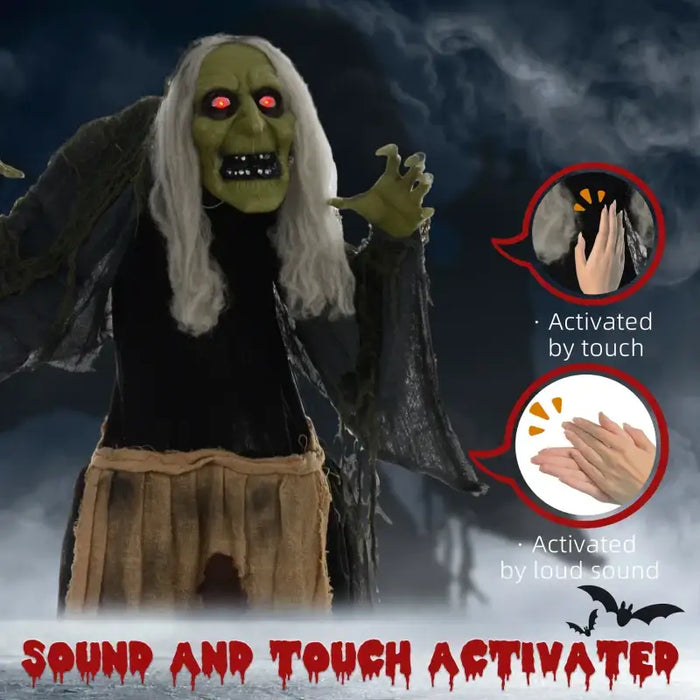 Animated Halloween Decoration – 160cm Hunchback Witch | Motion and Sound Activated with Red Light-Up Eyes HOMCOM - Little and Giant Explorers HOMCOM