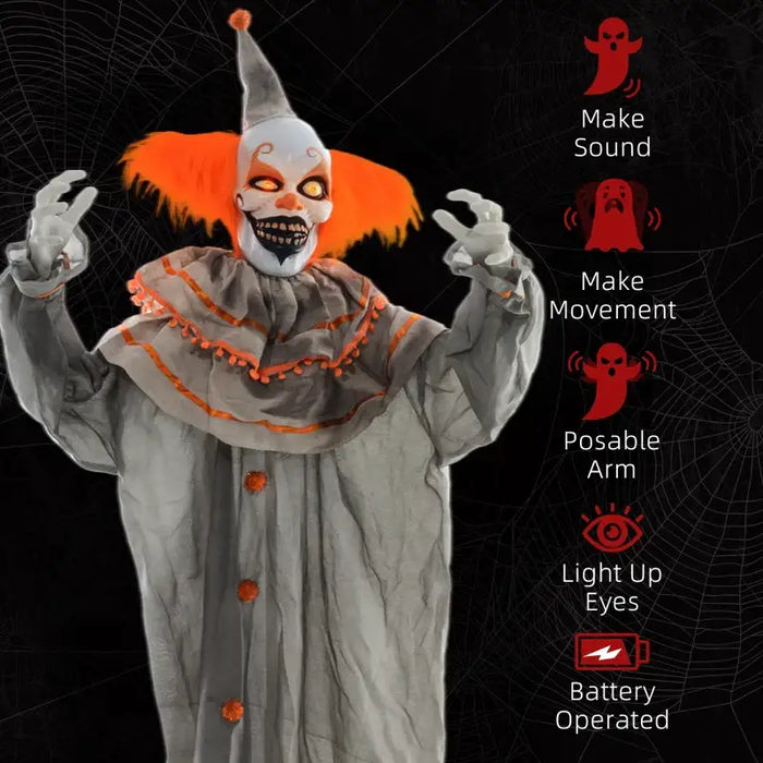 Animated Halloween Decoration – 183cm Orange Clown | Motion and Sound Activated with Scary Sounds HOMCOM - Little and Giant Explorers HOMCOM