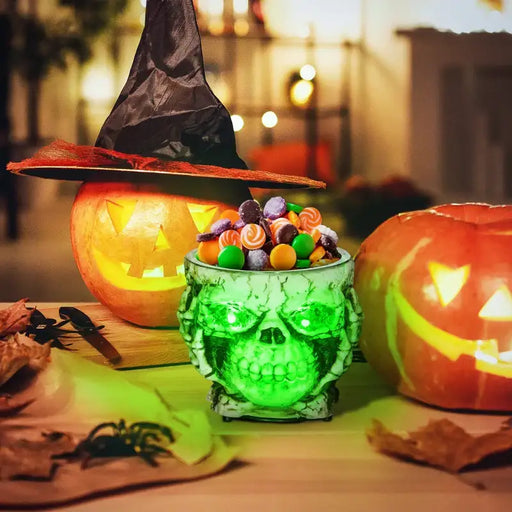 Animated Halloween Skeleton Candy Bowl – Sound Activated Prop | Green LED Eyes and Creepy Howling HOMCOM - Little and Giant Explorers HOMCOM