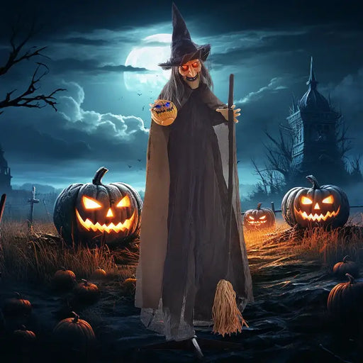 Animated Halloween Witch with Broomstick | Motion and Sound Activated - Red Light Eyes HOMCOM - Little and Giant Explorers HOMCOM
