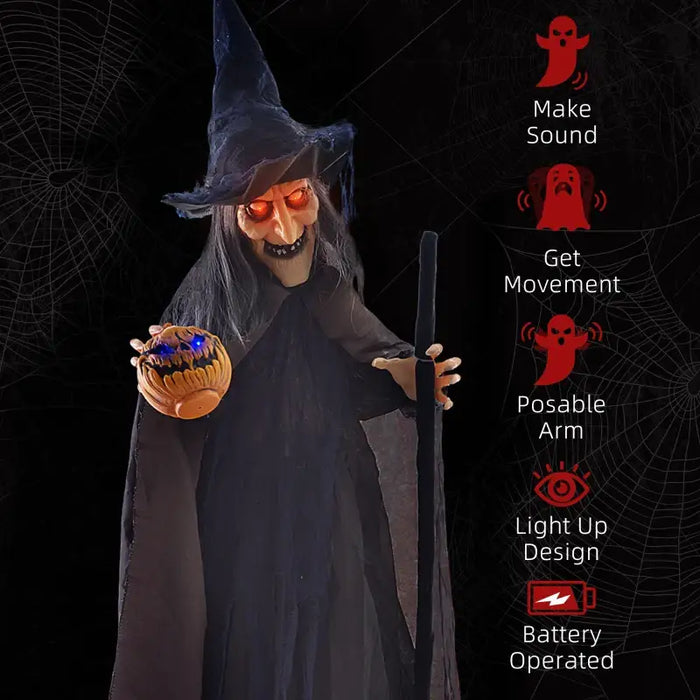 Animated Halloween Witch with Broomstick | Motion and Sound Activated - Red Light Eyes HOMCOM - Little and Giant Explorers HOMCOM