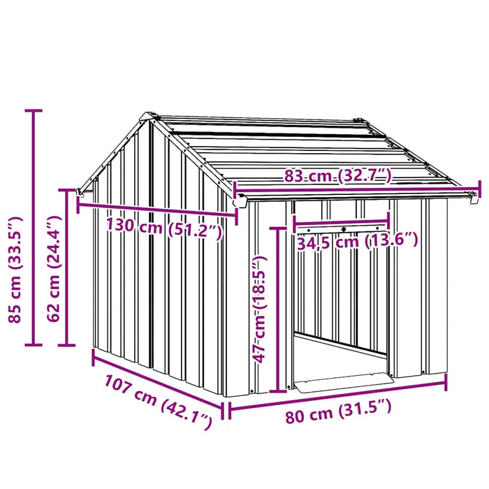 Anthracite Dog House with Roof in Galvanised Steel (83 x 130 x 85cm) - Little and Giant Explorers vidaXL