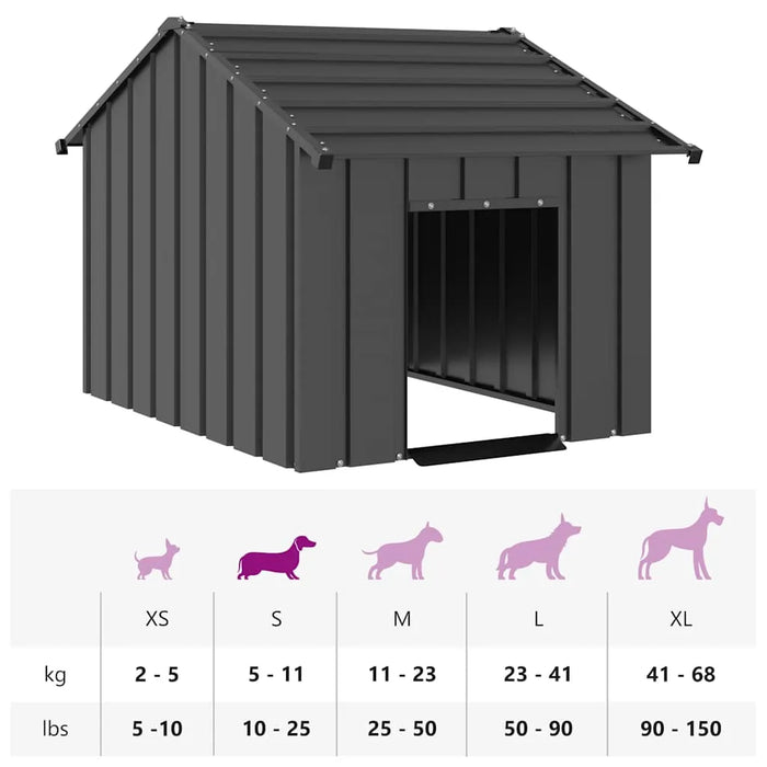 Anthracite Dog House with Roof in Galvanised Steel (83 x 130 x 85cm) - Little and Giant Explorers vidaXL