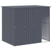 Anthracite outdoor galvanized steel pet kennel with open doorway, ridged panels