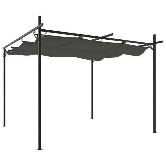 Anthracite outdoor pergola with retractable UV-resistant canopy and metal frame