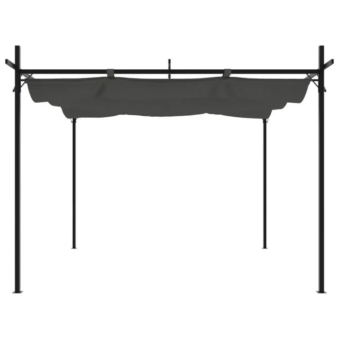 Anthracite outdoor pergola with retractable UV-resistant canopy and black metal frame