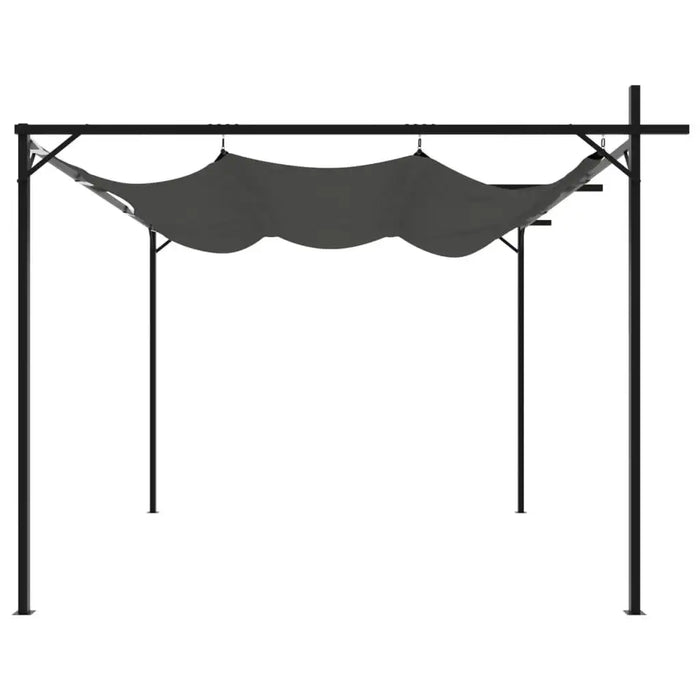 Anthracite outdoor pergola with retractable UV-resistant canopy and metal frame