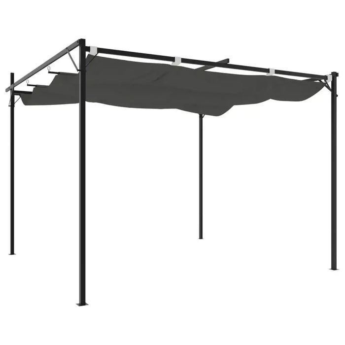 Anthracite outdoor pergola with retractable UV-resistant canopy and metal frame