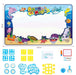 Aqua Magic water doodle mat 150x90cm with colorful sea animals, stencils, pens, and accessories.