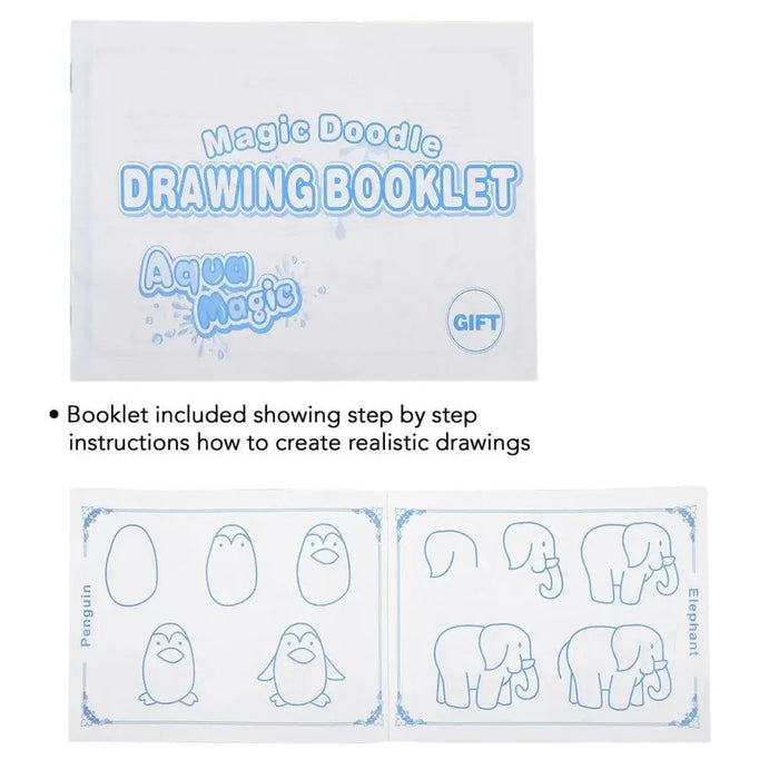 Magic Doodle Aqua Magic drawing booklet with illustrated penguin and elephant steps