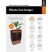 Cross-section of modern granite planter with orange insulating layer, plant, and feature icons.