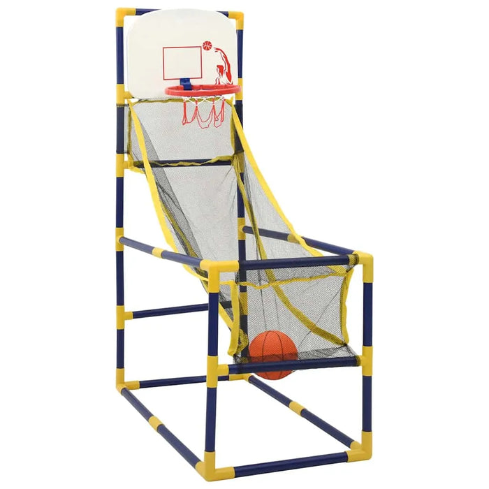 Children's basketball hoop with a ball on a white background
