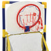 Children's basketball hoop with a white backboard, red rim, and blue net on a white background.
