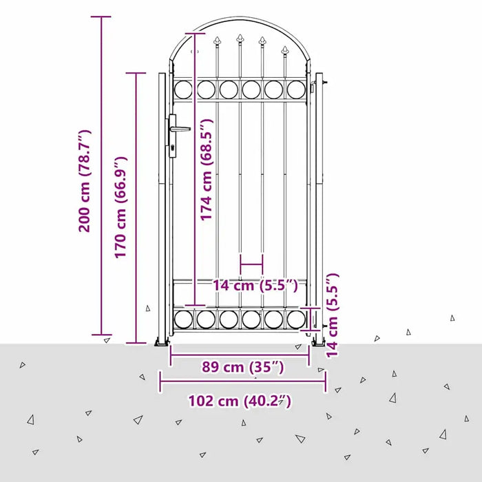 Arched Garden Gate 102×200cm – Grey | Classic Steel Outdoor Entrance VIDAXL - Little and Giant Explorers vidaXL