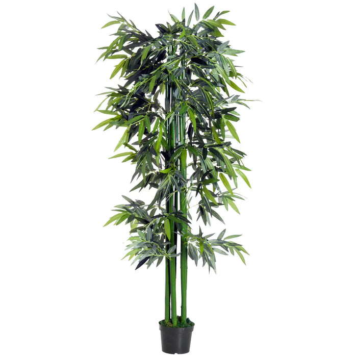 Artificial bamboo plant with green leaves on a white background
