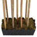 Bamboo sticks with moss in a black plastic holder on a white background