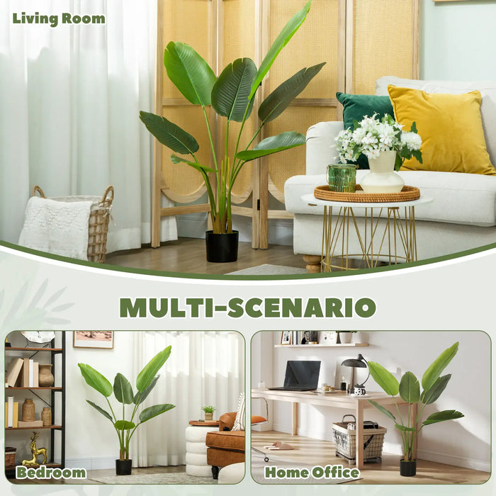 Collage of a living room with a plant, a bedroom with a plant, and a home office with a plant, labeled 'Multi-Scenario'.