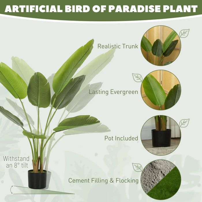 Artificial bird of paradise plant with features highlighted on a white background