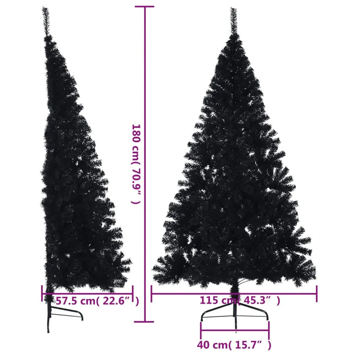 Artificial Half Christmas Tree with Stand in Black 180cm - Little and Giant Explorers vidaXL