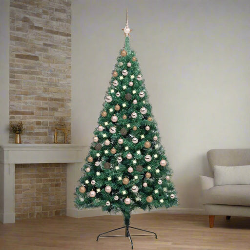 Artificial Half Pre-lit Christmas Tree with Rose Ball Set in Green 180cm - Little and Giant Explorers vidaXL