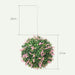 Hanging artificial topiary ball with green leaves and pink flowers, 27cm diameter, 30cm chain