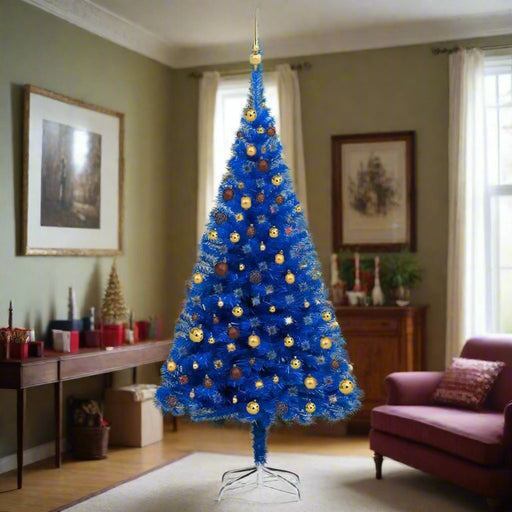 Artificial Pre-lit Christmas Tree in Blue with Gold Ball Set 180cm - Little and Giant Explorers vidaXL