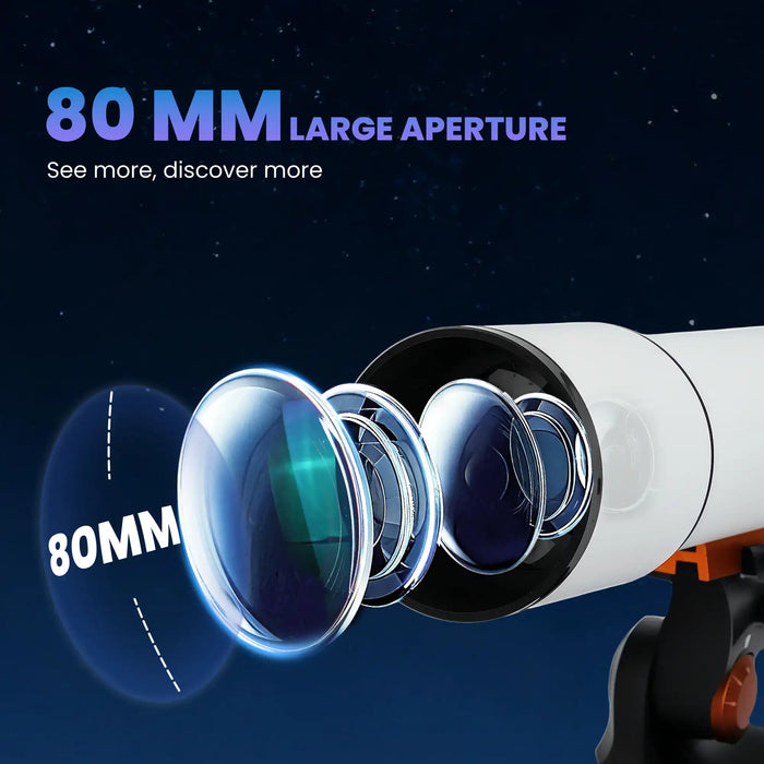 Astronomical Telescope – 80mm Refractor | Beginner Stargazing Scope with Tripod OUTSUNNY - Little and Giant Explorers Outsunny