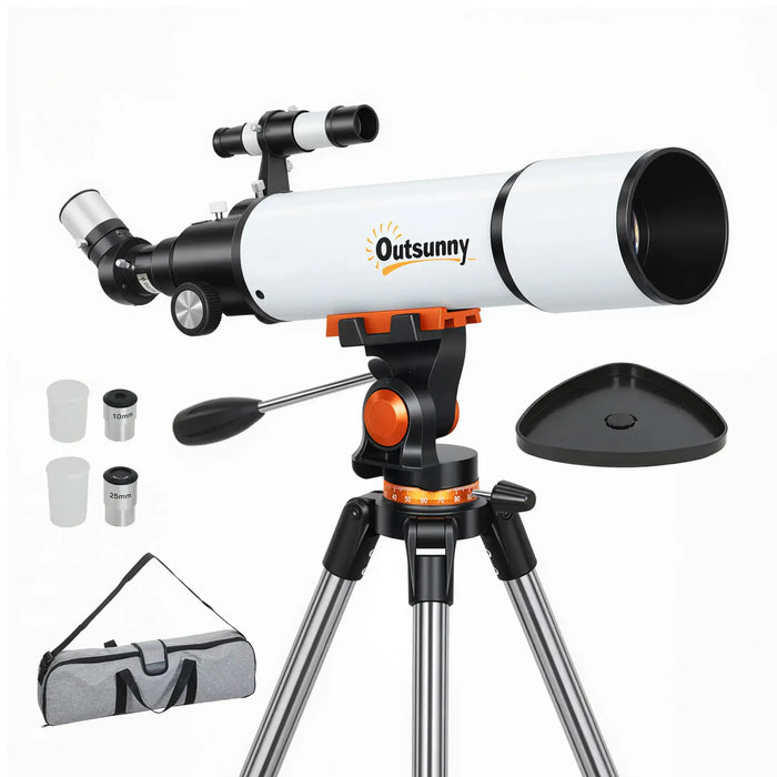 Astronomical Telescope – 80mm Refractor | Beginner Stargazing Scope with Tripod OUTSUNNY - Little and Giant Explorers Outsunny