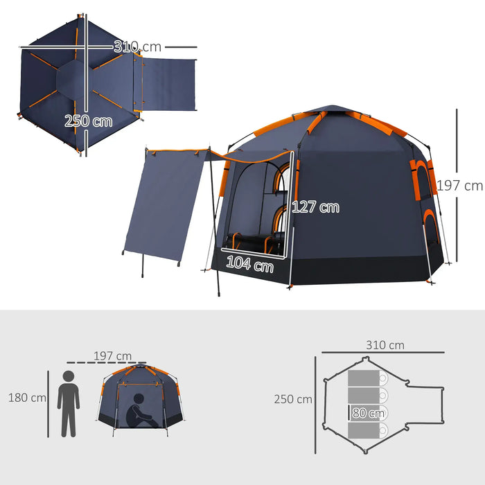 Automatic Pop Up Camping Tent in Dark Grey (2 - 4 persons) - Little and Giant Explorers Outsunny