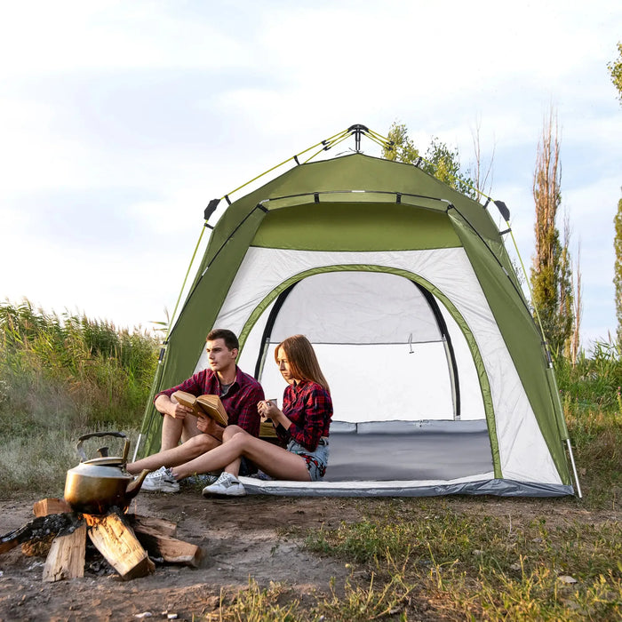 Automatic Pop-Up Camping Tent in Green (4 persons) - Little and Giant Explorers Outsunny