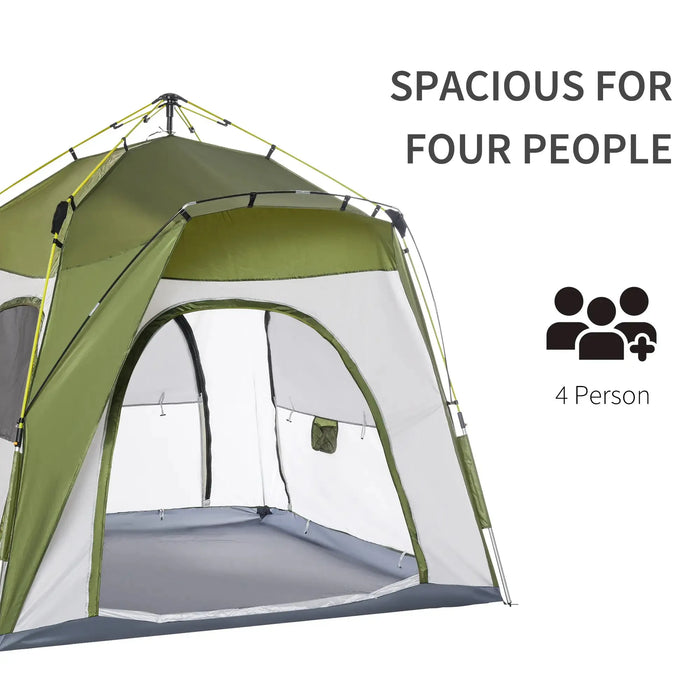 Automatic Pop-Up Camping Tent in Green (4 persons) - Little and Giant Explorers Outsunny