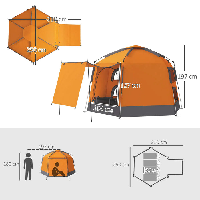 Automatic Pop Up Camping Tent in Orange (2 - 4 persons) - Little and Giant Explorers Outsunny