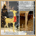 Lit golden reindeer decoration with red bow in snowy yard, stable installation with zip ties and ground stakes