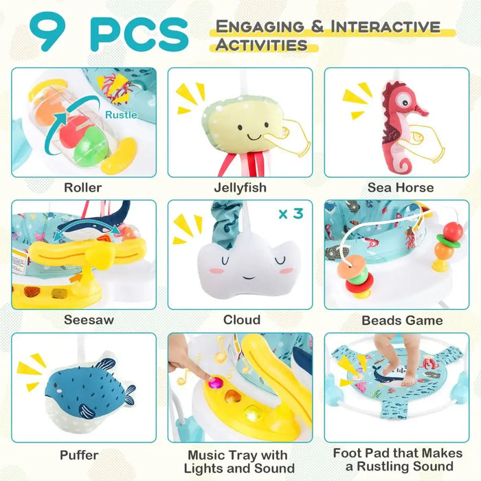 Baby Activity Spinner – 360° Rotating Seat | Adjustable Heights, Interactive Toys and Music Tray COSTWAY - Little and Giant Explorers Costway