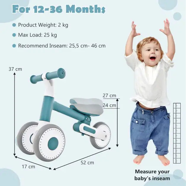 Baby Balance Bike – Blue | Adjustable Seat and Foldable Design Ages 1–3 COSTWAY - Little and Giant Explorers Costway