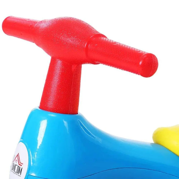 Baby Balance Bike - Blue, Red and Yellow | 4-Wheel Toddler Ride-On and Toy Bin HOMCOM - Little and Giant Explorers HOMCOM