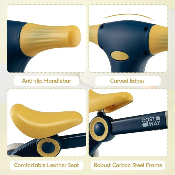 Baby Balance Bike for Toddlers – Dark Blue | 4-Wheel Design - 135° Steering Limit COSTWAY - Little and Giant Explorers Costway