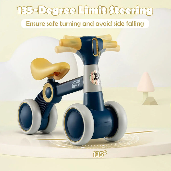 Baby Balance Bike for Toddlers – Dark Blue | 4-Wheel Design - 135° Steering Limit COSTWAY - Little and Giant Explorers Costway