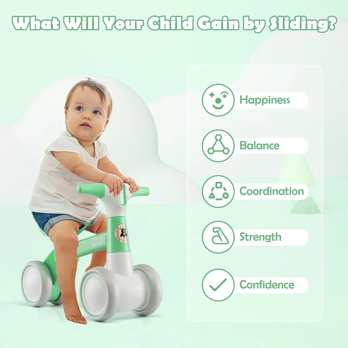 Baby Balance Bike for Toddlers – Green | 4-Wheel Design - 135° Steering Limit COSTWAY - Little and Giant Explorers Costway