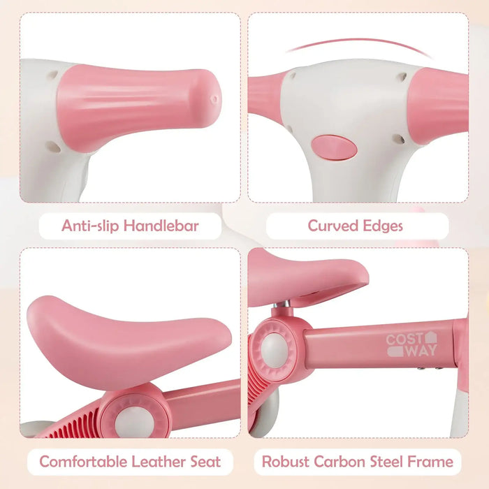 Baby Balance Bike for Toddlers – Pink | 4-Wheel Design - 135° Steering Limit COSTWAY - Little and Giant Explorers Costway