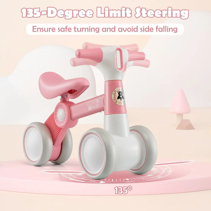 Baby Balance Bike for Toddlers – Pink | 4-Wheel Design - 135° Steering Limit COSTWAY - Little and Giant Explorers Costway